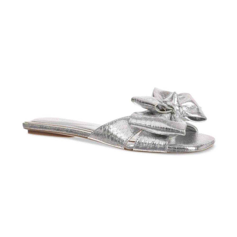 On 34th Women's JAZMINN Faux Leather Bow Flat Slide Sandals BHFO 1664